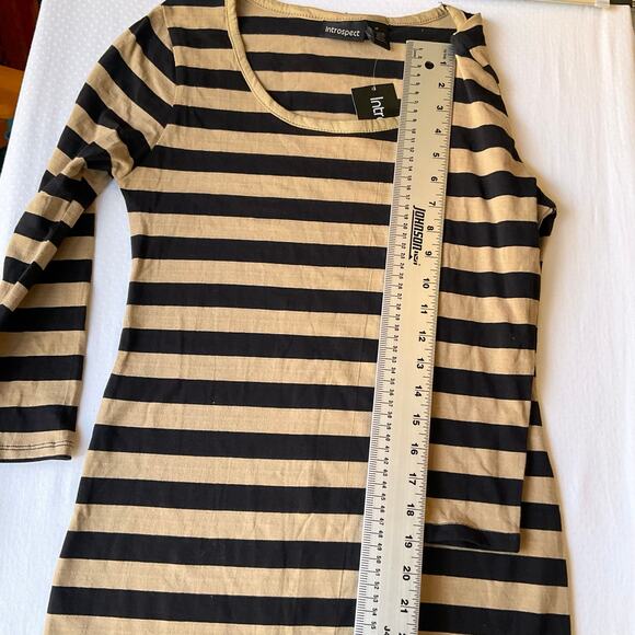 Introspect Women Dress size M Long Sleeve Stretchy Stripes Black & Beige NWT - Picture 5 of 9